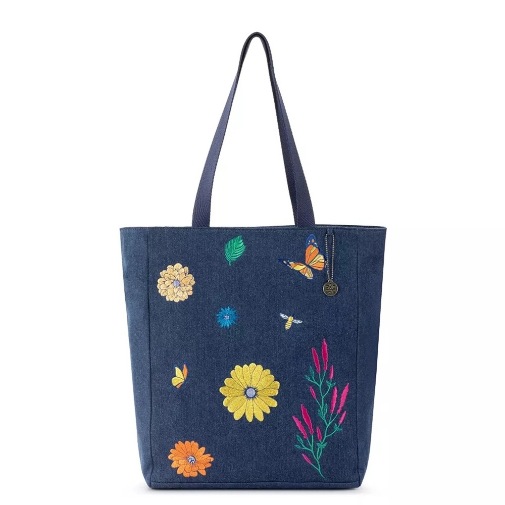 NWT The Sak Lanie Market Tote Floral Embroidered Denim Tote Bag